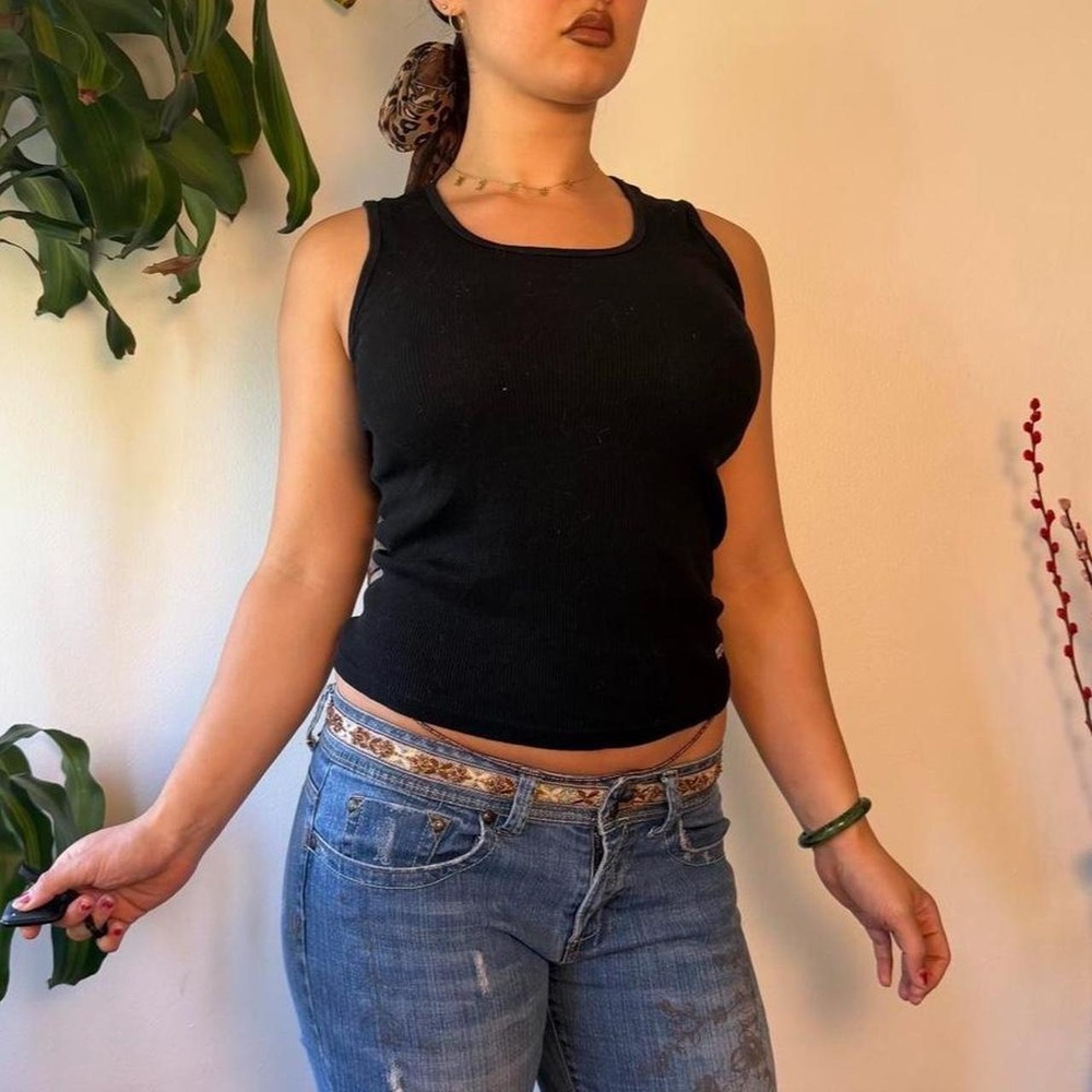 Levis Black Ribbed Tank Top Womens Large Grunge Mcbling Minimalist Skater Basic